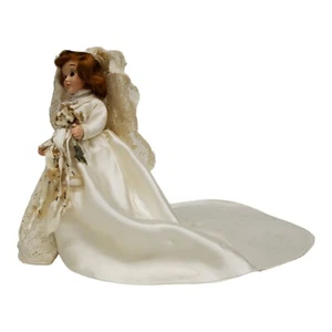 Braut Puppe rotköpfige Gelenkarme handgenäht langer Zug Blumenstrauß 7,5" groß - Bild 1 von 7