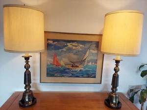 Paar Frederick Cooper große Messing Mont Stil Tischlampen Hollywood Regency MCM - Bild 1 von 21
