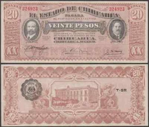 1915 MEXICO EL ESTADO DE CHIHUAHUA VEINTE 20 PESOS PAPER BANKNOTE A/UNC 🇲🇽 - Picture 1 of 1