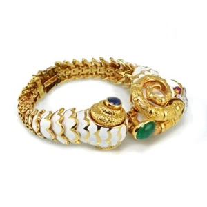 David Webb Kingdom Platinum & 18K Yellow Gold White Enamel Aries Ram Bracelet - Picture 1 of 5