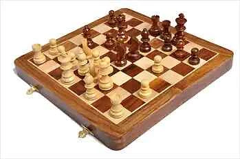 FOLDING WOODEN MAGNETIC Travel Chess Set - 10" - Image 1 of 1