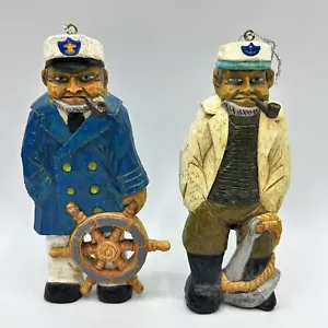 2 Kurt Adler Ship Sea Captain Fisherman Boat Ornaments Anchor Folk Art Nautical - Picture 1 of 8