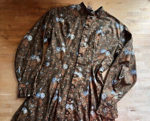 Antiguo Victoriano Años 1870 80 Vibrante Floral Estampado Algodón Envolvente Vestido Botones - Imagen 1 de 12