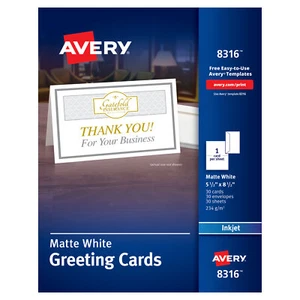 Avery Half-Fold Greeting Cards Inkjet 5 1/2 x 8 1/2 Matte White 30/Box - Picture 1 of 9