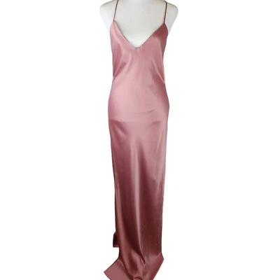 Windsor Satin Maxi Slip Dress Small Mauve Crisscross Scoop Back Prom Wedding  - Image 1 of 4