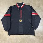 Vintage Chicago Blackhawks Starter Pullover Puffer Jacket Size Large Black NHL