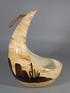 Vintage signed Thora Pottery Hanging Flower Pot 8" Tall 4" Wide 5" Long 2" Deep - Picture 1 of 6