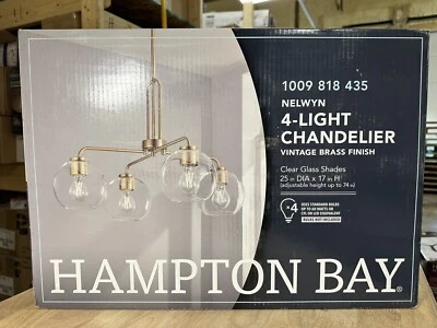 Hampton Bay Nelwyn 25 in. 4-Light Vintage Brass Chandelier - Image 1 of 2
