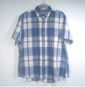 St Johns Bay kariertes blaues Shirt kurzärmelig Vintage Brustumfang 50 Zoll - Bild 1 von 7