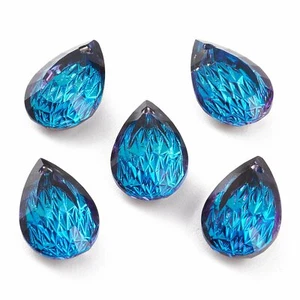 10Pcs Blue Teardrop Faceted Embossed Glass Rhinestone Pendants Charms 14x9x5mm - Picture 1 of 4