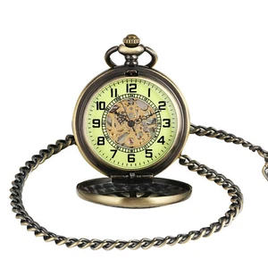 Mens Luxury Vintage Mechanical Black Steampunk Skeleton Pocket Watch with Chain - Picture 1 of 13