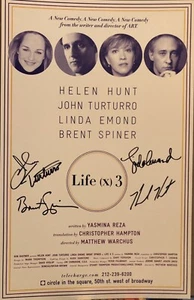 LIFE (X) 3 Cast Signed Broadway Poster Windowcard- Helen Hunt, Brent Spiner ++ - Picture 1 of 1