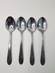 Rogers Set of 4 Teaspoons Small Spoon Stainless Flatware Silverware Floral Mist - Picture 1 of 5