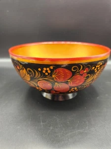 Vintage traditionelle russische Holzschale handbemalt Volkskunst Khokhloma - Bild 1 von 11