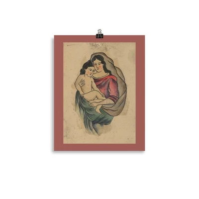 Christian Religious Art –Vintage Madonna and Child Tattoo Design Poster - Image 1 of 4
