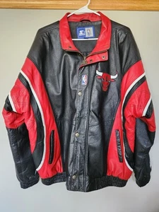 Vintage Chicago Bulls Lederjacke Gr. XL Starter Jordan Championship Era WOW - Bild 1 von 7