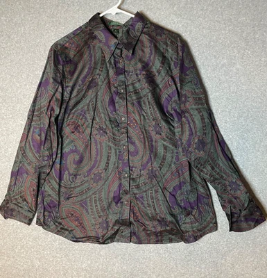 Camisa Lauren Ralph Lauren Mujer 1X Paisley Púrpura Verde Algodón Abotonado Foto 1 de 4