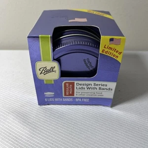 Purple Ball Design Series 6 Lids With Bands Regular Mouth Brand New - Picture 1 of 9