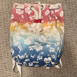 SALE ๐ฅ Disney Parks Floral Hawaiian Canvas Bag Drawstring Backpack 15.5x12x5 - Picture 1 of 5