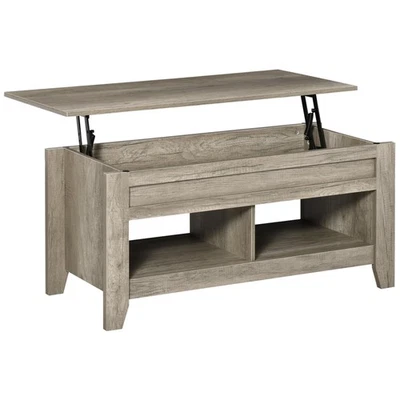 HOMCOM Lift Top Coffee Table w/  Hidden Storage Compartment & Shelves Oak - Image 1 of 4