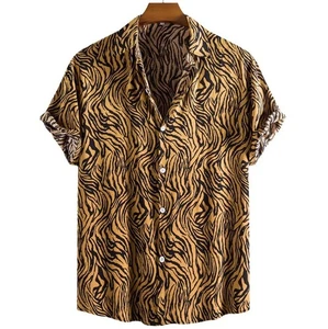 Casual Shirts Short Sleeve Tops Trendy Tiger Print Unisex Clothing - Picture 1 of 5