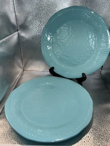 Tommy Bahama Blue Hobnail MELAMINE Dinner Plates 10 7/8” Set Of 2 - Picture 1 of 8