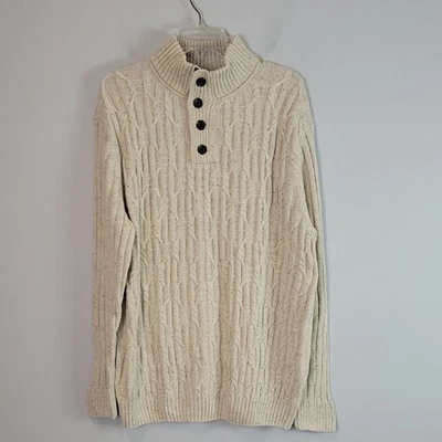 NUEVO CON ETIQUETAS Tasso Elba Cable Tejido Cuello Simulado Crema Algodón Suéter XXL Hombre Foto 1 de 4