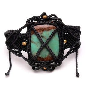 Handmade Natural Chrysoprase Bohemian Macrame Cuff Gem Crystal Reiki Bracelet - Picture 1 of 8