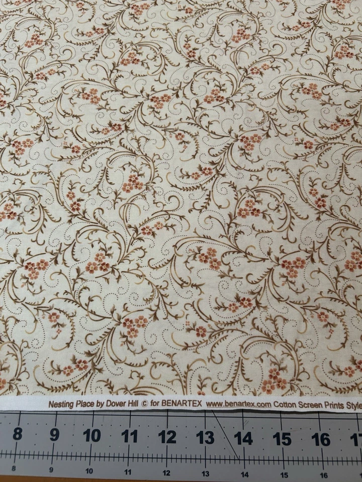 Nesting Place by Dover Hill Benartex Fabric Cream Floral BTY Quilting Sewing - Image 1 of 3