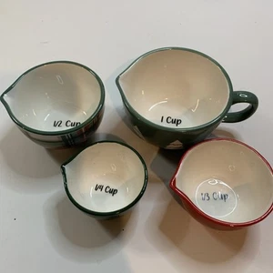 Holiday Time stoneware measuring cup 4 Piece Set, Trees & Plaid, Nesting Unbrand - Picture 1 of 17