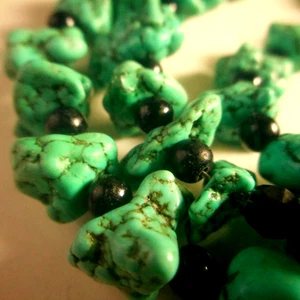 Vintage/Antik Türkis Schwarz Glasperlen Halskette Handwerker 20" - Bild 1 von 7