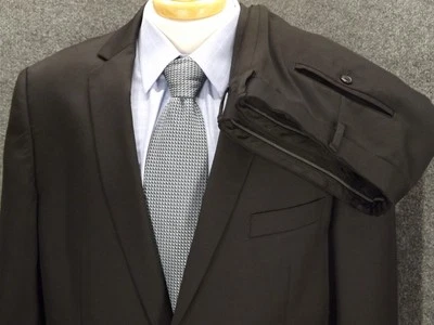 LINEA UOMO Mens Suit 46XL Black Premium Wool 42x33.5 Flat Pant Big and Tall 2btn - Image 1 of 4