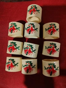 10er Set Vintage Weihnachten Serviettenringe rote Glocken und Stechpalme geformt hart... - Bild 1 von 5