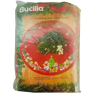 VTG 1994 Bucilla Christmas Teddy Bears Felt Applique Round Tree Skirt Kit #83136 - Bild 1 von 6