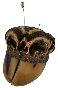 Rare Antique Sewing Pincushion Hoof & Fabric Victorian Novelty American - Picture 1 of 10