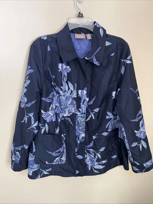 Женский дождевик Chico's 2 (L) темно-синий с цветочным узором на молнии первозданный - Изображение 1 из 4