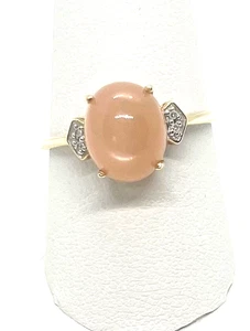 NATURAL OVAL PEACH MOONSTONE AND DIAMOND RING - Picture 1 of 3