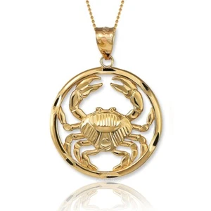 Cancer Zodiac Gold Crab Pendant - Diamond-Cut Round Necklace in 10k & 14k - Picture 1 of 23