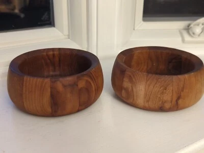 复古丹斯克柚木 6 英寸沙拉饰品碗 MCM 家庭厨房装饰 2 件套 — 第 1/4 张图片