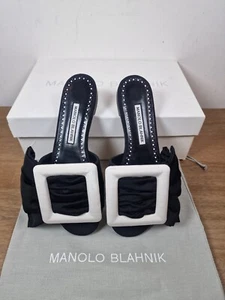 Manolo Blahnik Flariabi Sandalias Planas Negras Blancas Slides Mules 36 Reino Unido 3 PVP £675 - Imagen 1 de 9