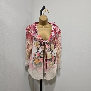 Cottage Fairy Boho rosa creme Rüschen Perlen Strick Pullover Damen 14 16 USA Blumen - Bild 1 von 8