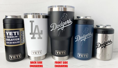 LA DODGERS YETI Laser Engraved Tumblers and Can Colsters, 2-Side Engraving Cover