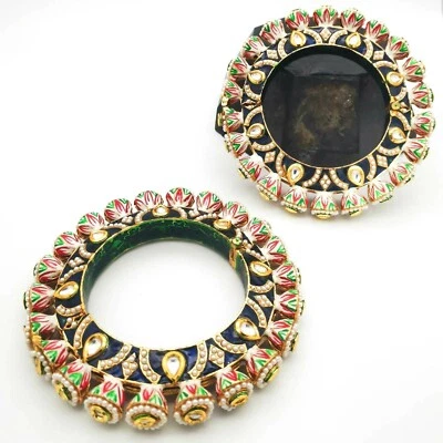 Indisch Bollywood Kundan Stein Polki Armreif Armband Schmuck Emailliert 2pc Paar - Bild 1 von 3