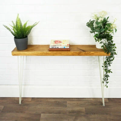 Coffee Side Table Console Solid Wood With Metal White Steel Legs 19.5cm x 4.4cm - Image 1 of 4