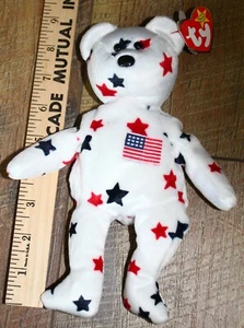 TY Beanie Babies GLORY Patriotischer Bär Stofftier Sitzsack Baby Mint Neu Etikett - Bild 1 von 3