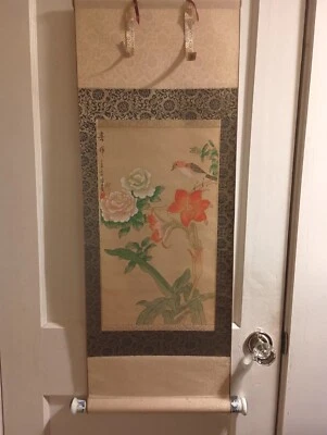 Perillas de porcelana azul/blancas vintage chinas acuarela pájaro firmado pergamino de seda Foto 1 de 4