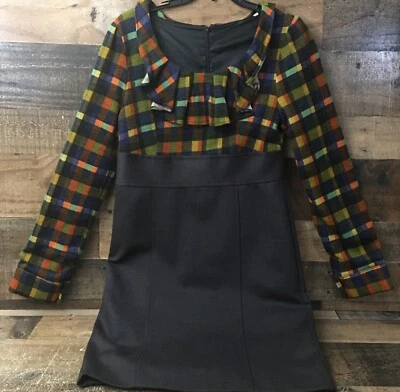 VTG Women Boho Dress Medium Ruffle Empire Waist  70s Retro Plaid Cabincore Lined - Image 1 of 4