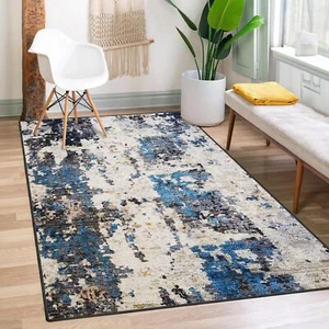Area Rug Washable and Non-Slip 3'x5' Blue Black Colorful Abstract Striped Liv... - Picture 1 of 7