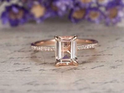 Anillo de compromiso solitario de oro rosa sólido de 14 k con morganita natural y diamantes de 1,21 quilates Foto 1 de 4