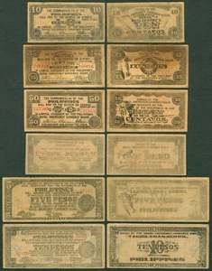BOHOL 6 pcs. 1942 US Philippines WW2 Emergency Notes 10, 25, 50c, 1, 5, 10 pesos - Picture 1 of 4